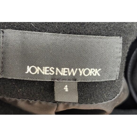 Jones New York Women’s Wool Blend Long Coat Black Double Breasted Belted Back 4 - Picture 10 of 15